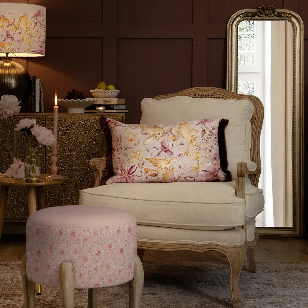 Floella Printed Ruche Fringe Cushion Primrose