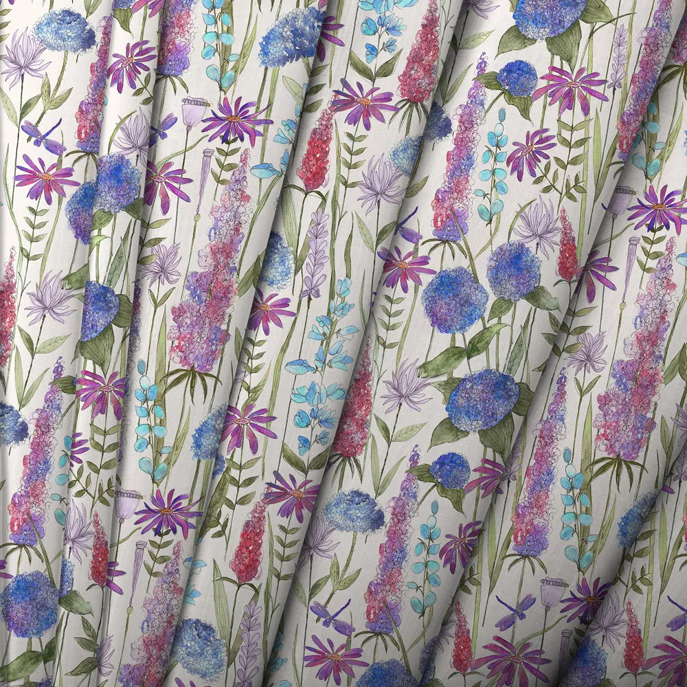 Florabunda Ecru Printed Made to Measure Curtains Bluebell