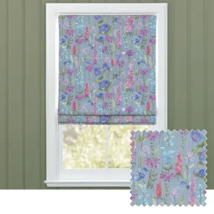 Florabunda Printed Cotton Made to Measure Roman Blinds Bluebell Blue chic floor carpet  