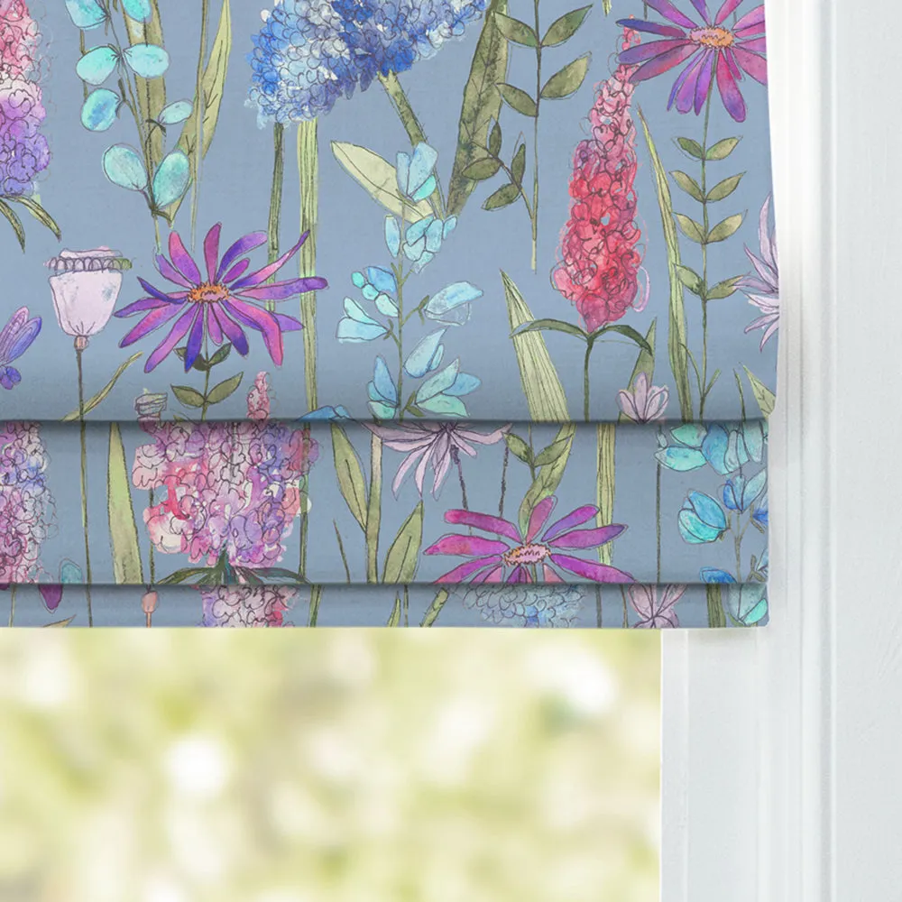 Florabunda Printed Cotton Made to Measure Roman Blinds Bluebell Blue