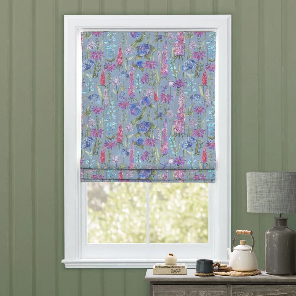 Florabunda Printed Cotton Made to Measure Roman Blinds Bluebell Blue
