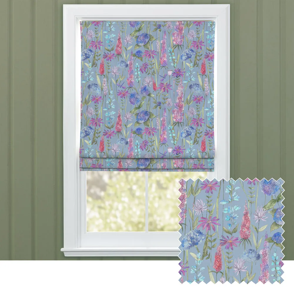 Florabunda Printed Cotton Made to Measure Roman Blinds Bluebell Blue chic floor carpet  