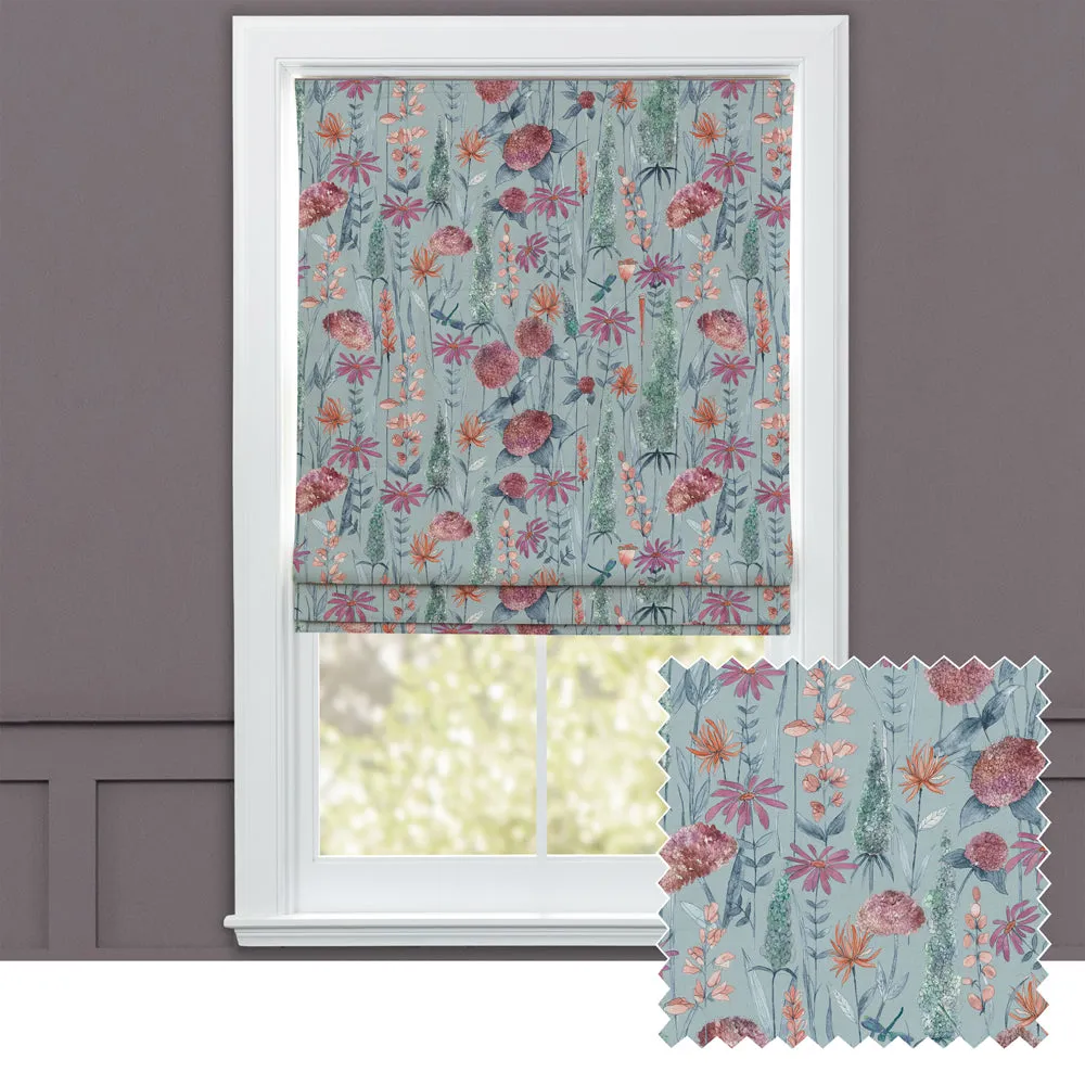 Florabunda Printed Cotton Made to Measure Roman Blinds Cornflower Blue chic floor carpet  