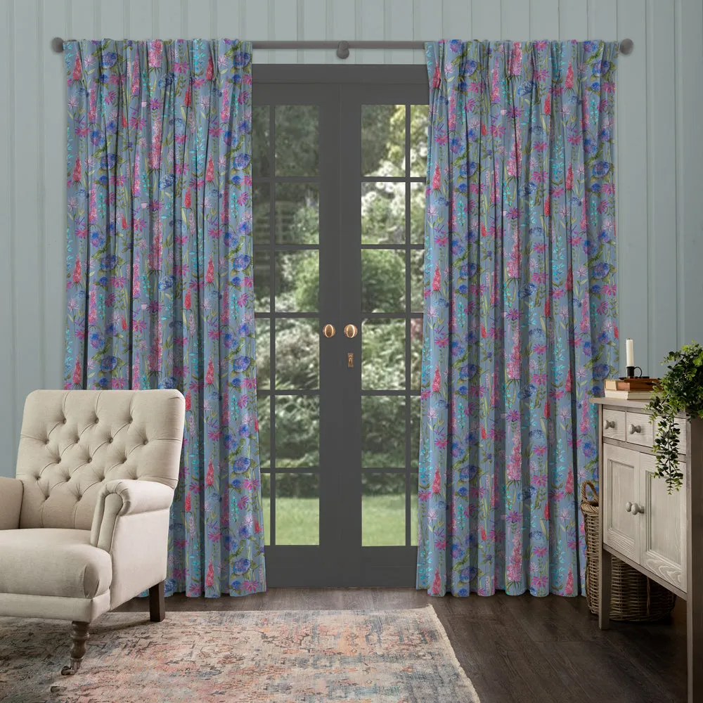 Florabunda Printed Made to Measure Curtains Bluebell