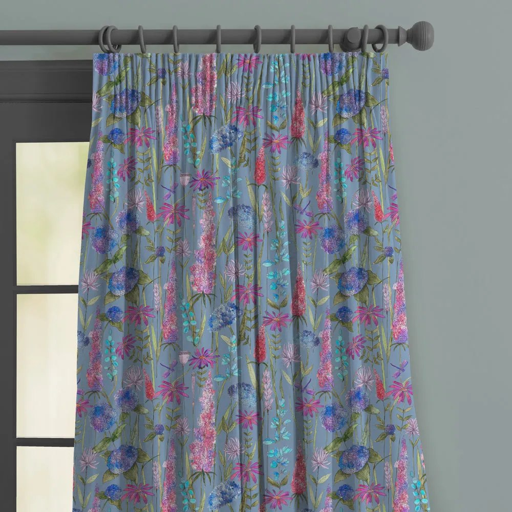 Florabunda Printed Made to Measure Curtains Bluebell