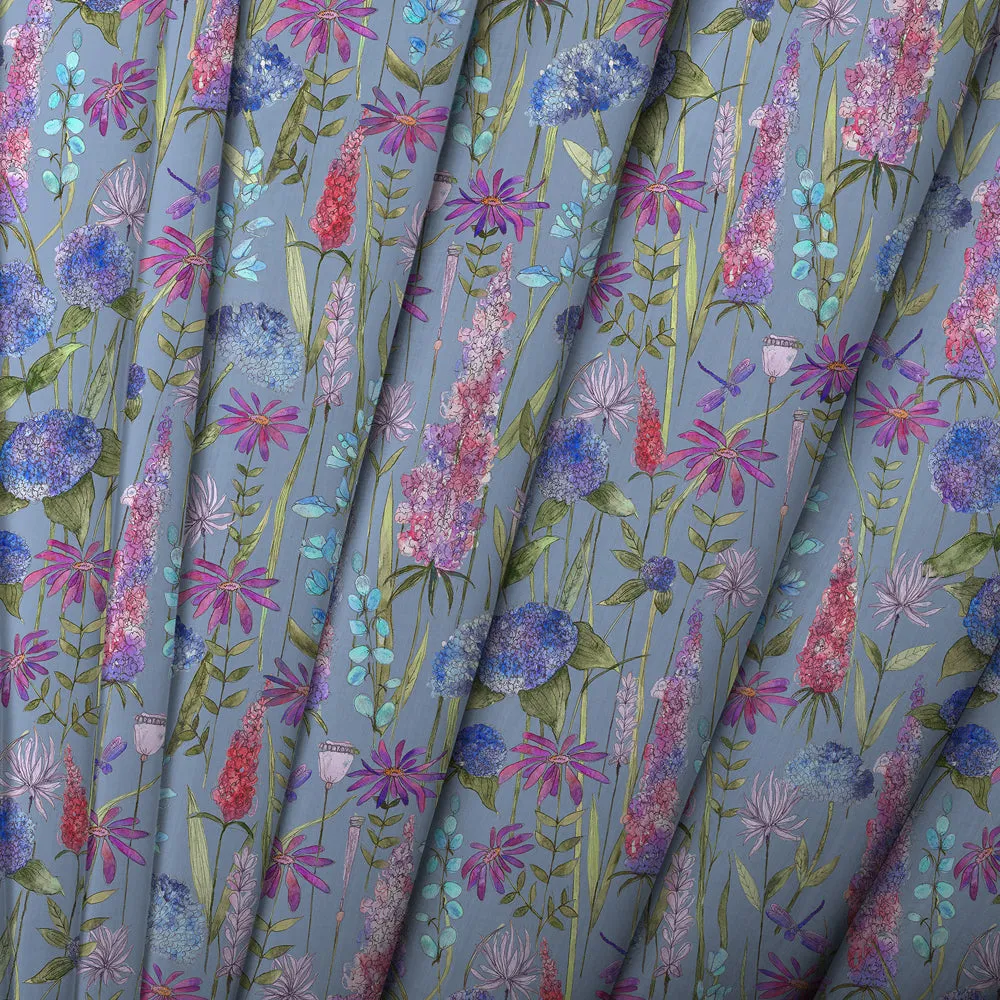 Florabunda Printed Made to Measure Curtains Bluebell