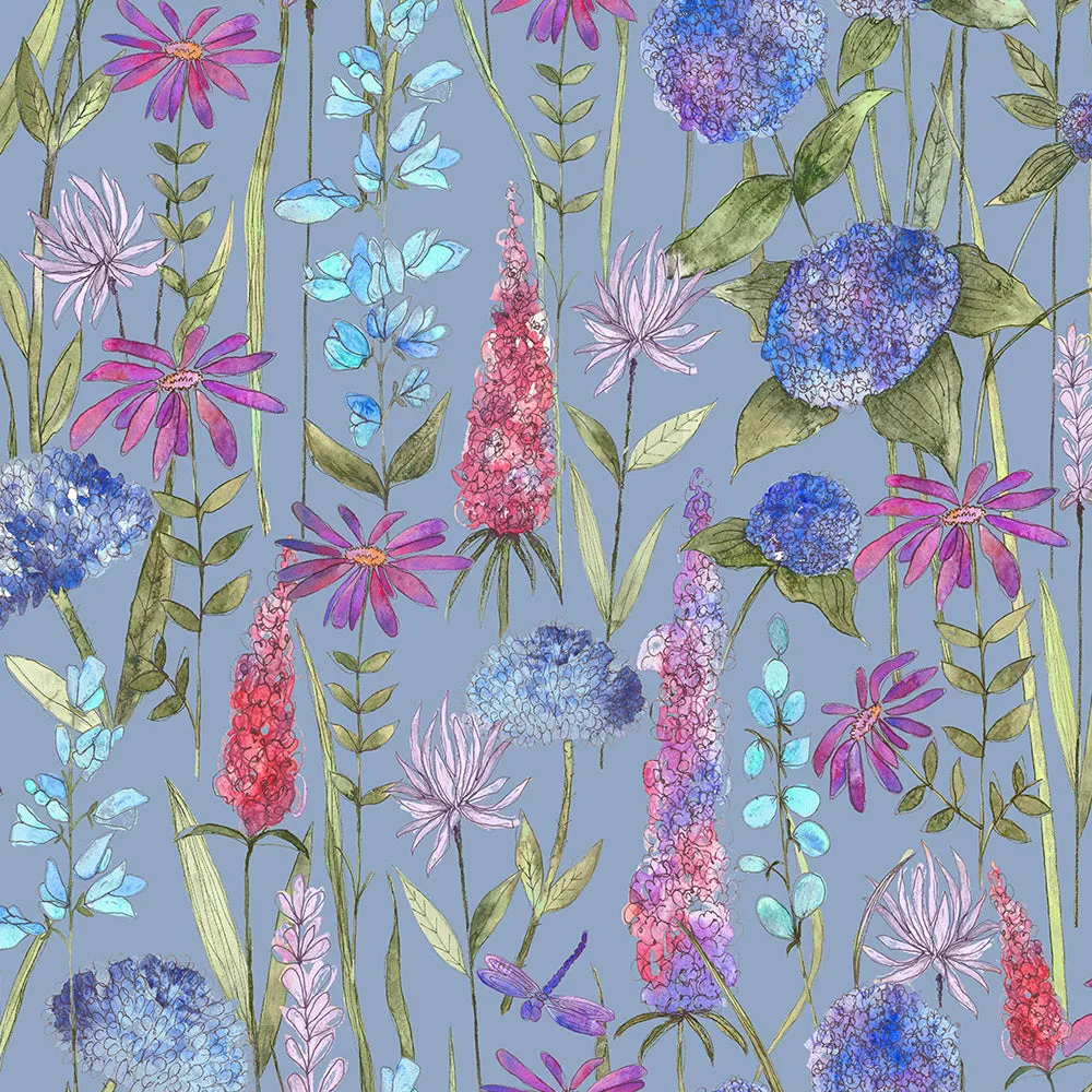Florabunda Printed Made to Measure Curtains Bluebell