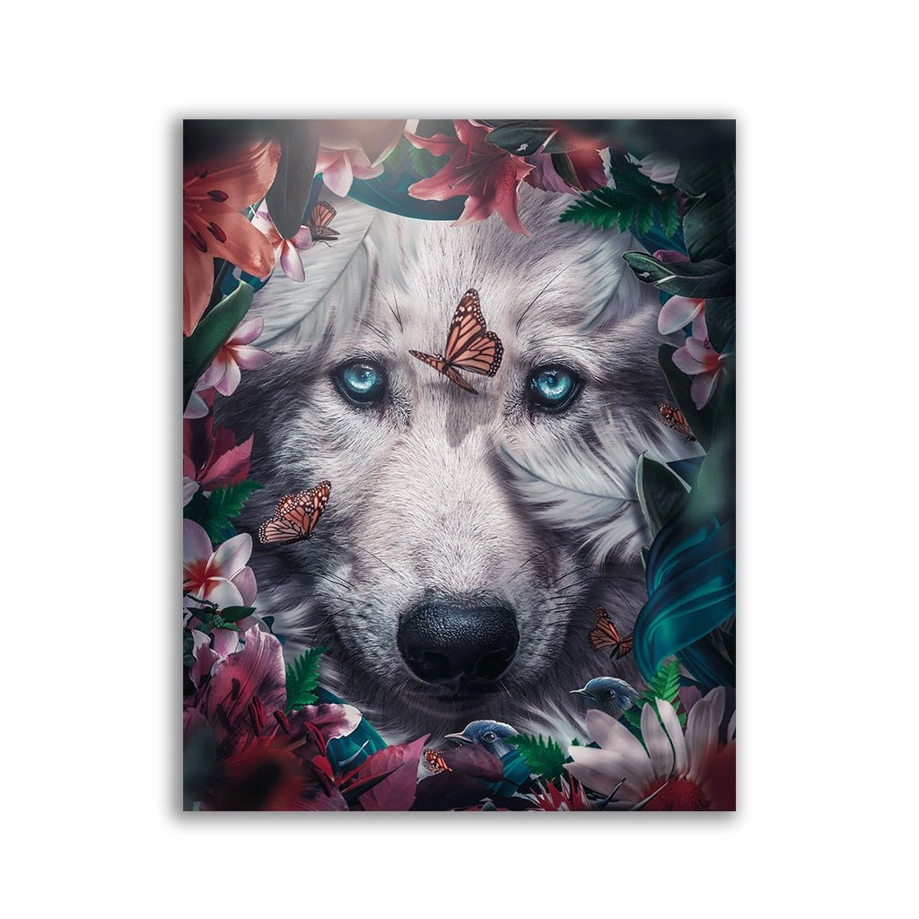 Floral Wolf by Zenzdesign framed mural artwork