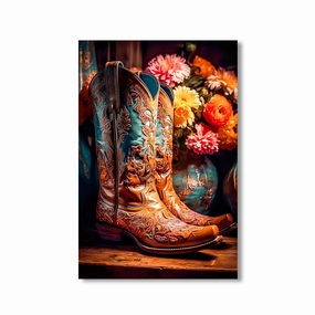 Flowery Cowboy Boots by Himmelmiez framed mural artwork