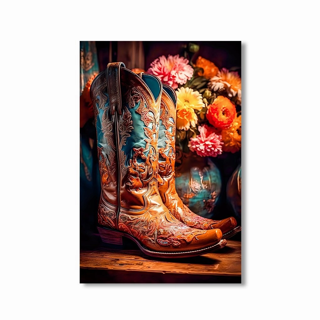 Flowery Cowboy Boots by Himmelmiez framed mural artwork