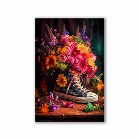 Flowery jeans shoes No1 by Himmelmiez framed mural artwork