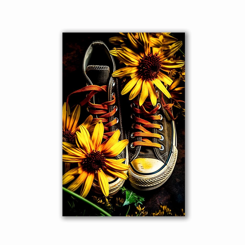 Flowery jeans shoes No2 by Himmelmiez framed mural artwork