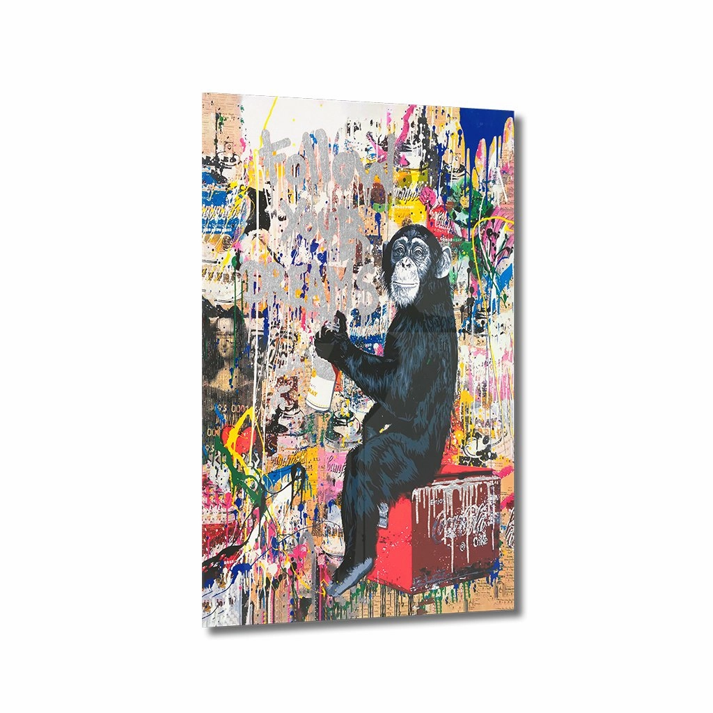 Follow Your Dreams by Banksy Silver on Acrylic framed mural artwork