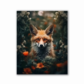 Fox Hiding Flowers by Zenzdesign framed mural artwork