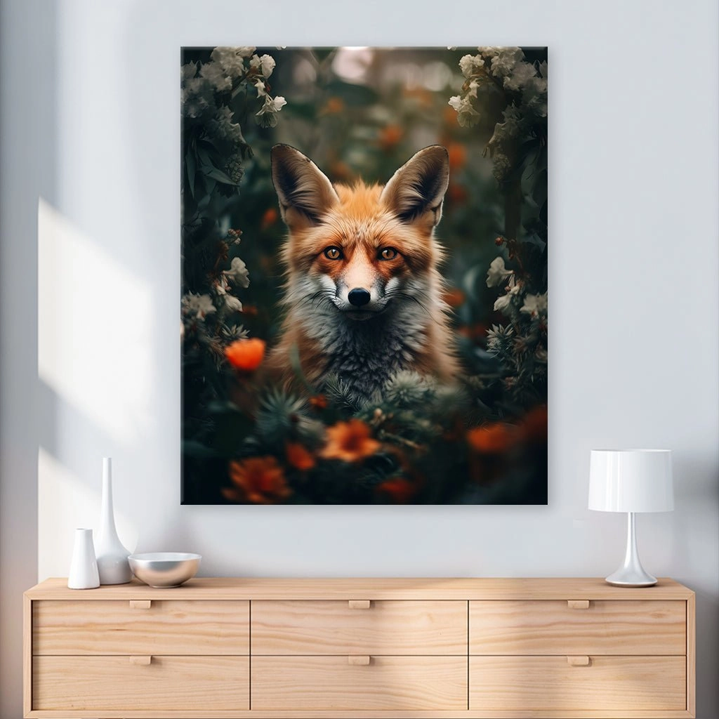 Fox Hiding Flowers by Zenzdesign