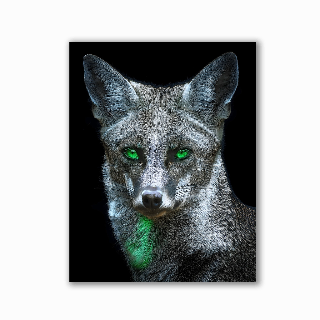 Fox with emerald eyes by Aldanis framed mural artwork