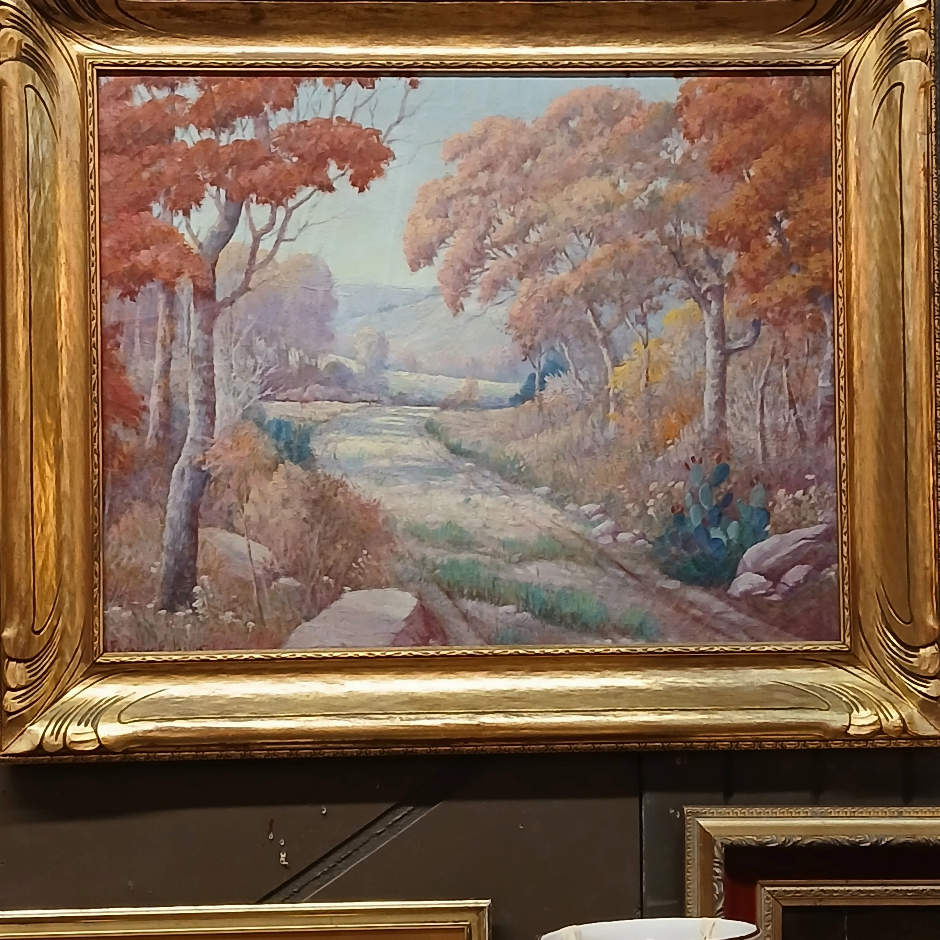 FRAMED FALL SYLVAN OIL PAINTING SIGNED FREDRICK JARVIS TEXAS ARTIST