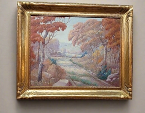 FRAMED FALL SYLVAN OIL PAINTING SIGNED FREDRICK JARVIS TEXAS ARTIST artistic wall mural