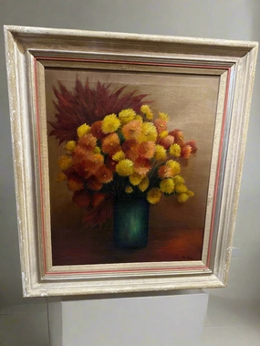 FRAMED FLORAL STILL LIFE OIL PAINTING SIGNED OTIS DOZIER artistic wall mural