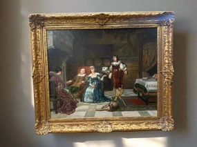 FRAMED FRENCH OIL PAINTING OF A COURTIER SCENCE BYLOUIS HIPPOYLE MOUCHOT artistic wall mural
