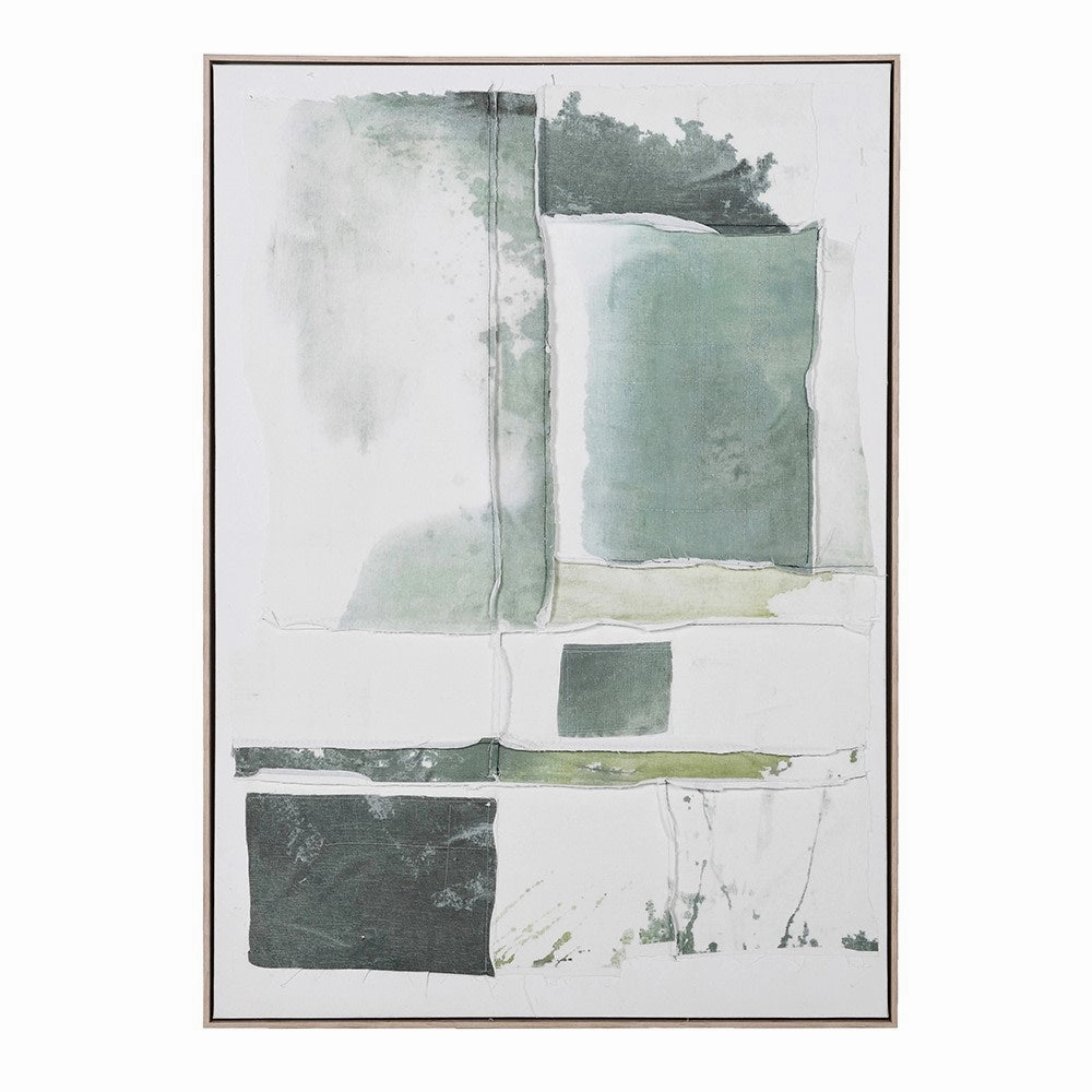 Framed Green and Cream Abstract Textured Canvas 102cm modern mural painting