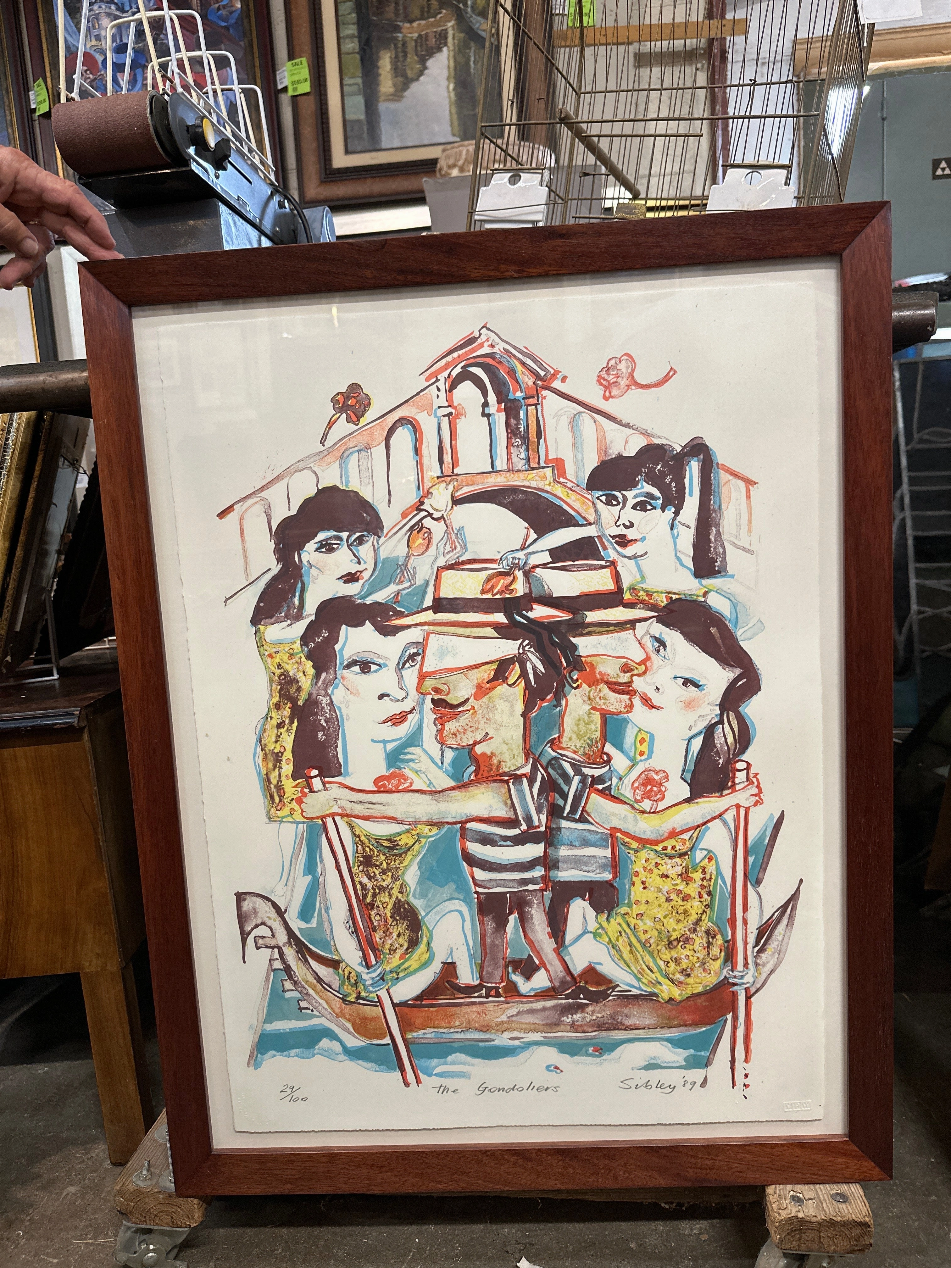 FRAMED IMPRRESSIONIST NUMBERED PRINT OF A VENETIAN GONDOLA WITH WOMEN "THE GONDOLIERS" -SIGNED SIBLEY '89