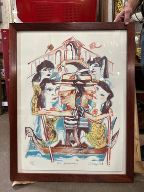 FRAMED IMPRRESSIONIST NUMBERED PRINT OF A VENETIAN GONDOLA WITH WOMEN "THE GONDOLIERS" -SIGNED SIBLEY '89 artistic wall mural