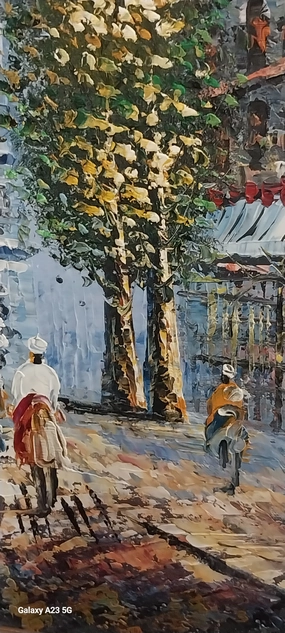 FRAMED MID CENTURY CITY SCAPE OIL PAINTING artistic wall mural