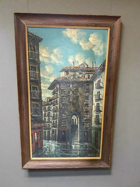 FRAMED MIDCENTURY CITYSCAPE IMPASSTO OIL PAINTING ON CANVAS, SIGNED IGNACIO BELLER artistic wall mural