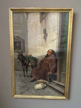 FRAMED OIL PAINTING OF A  RESTING MONK artistic wall mural