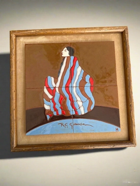 FRAMED TILE OF AN INDIAN WOMAN BY RC GORMAN artistic wall mural