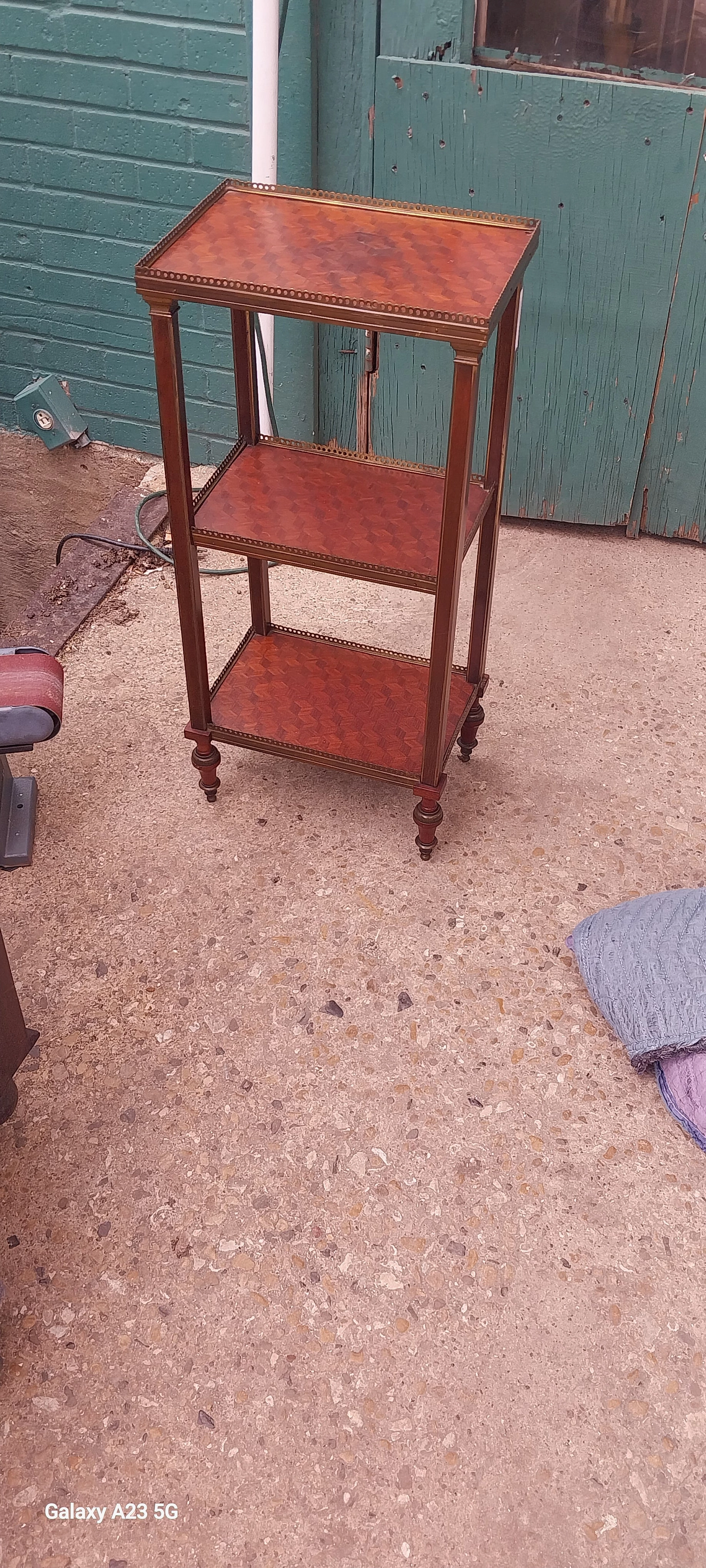 FRENCH PARQUETRY INLAID THREE TIERED ETAGERE