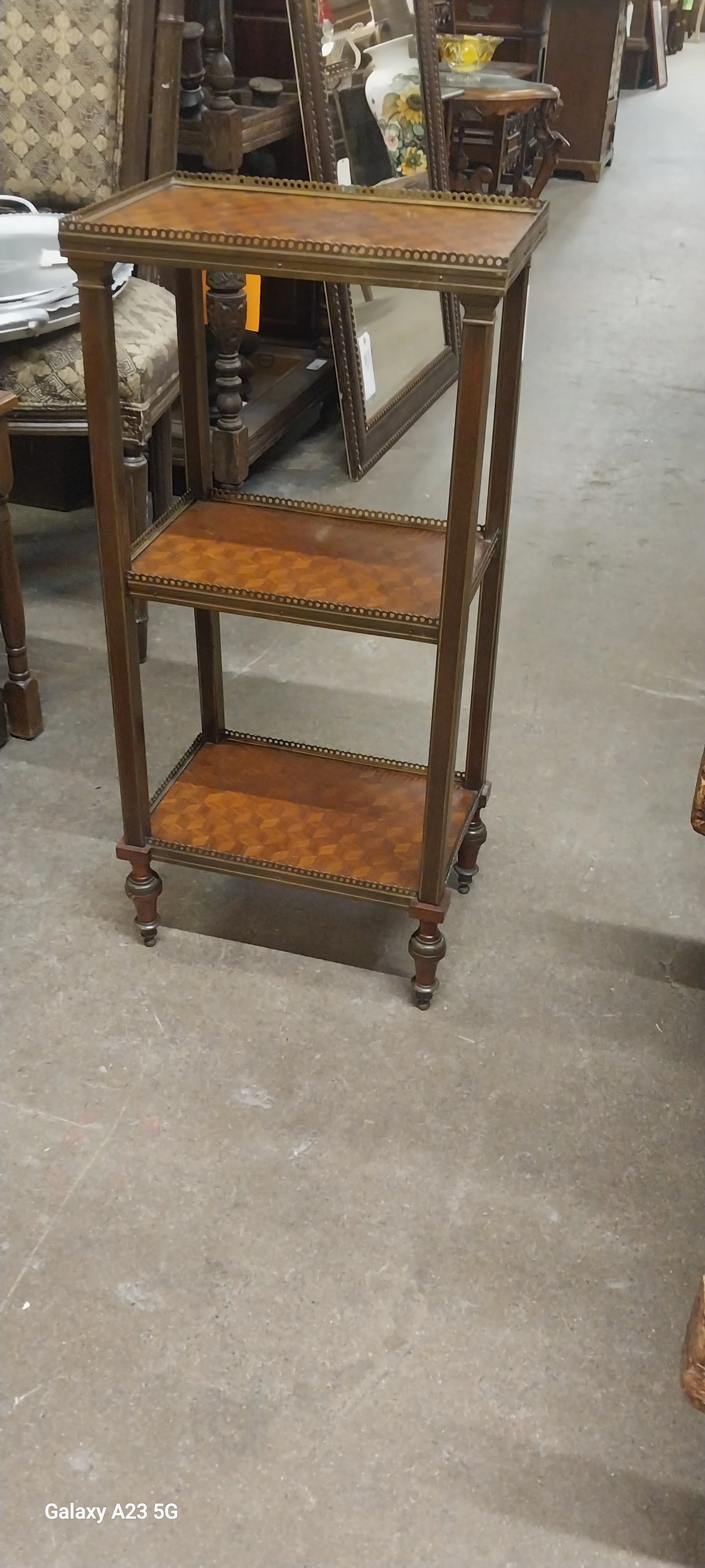 FRENCH PARQUETRY INLAID THREE TIERED ETAGERE