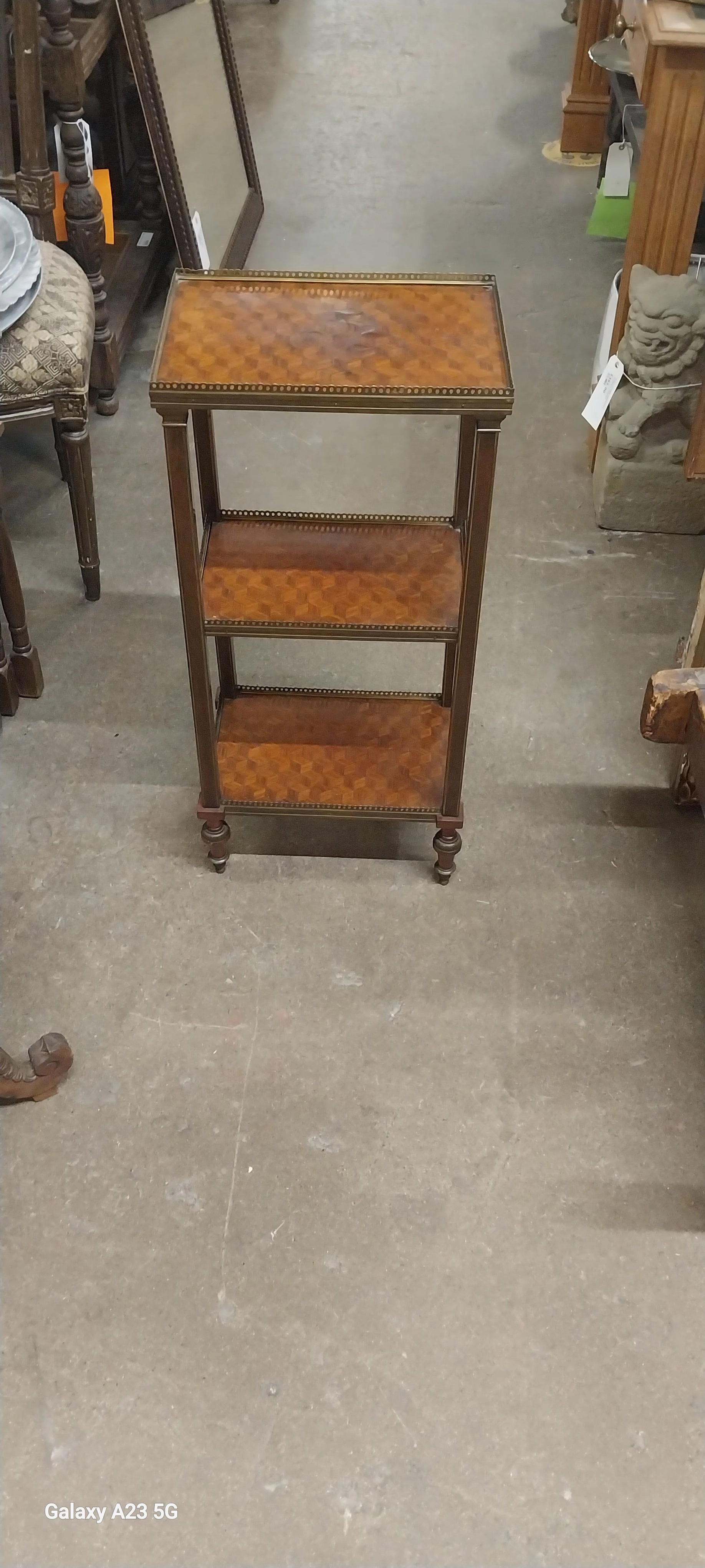 FRENCH PARQUETRY INLAID THREE TIERED ETAGERE