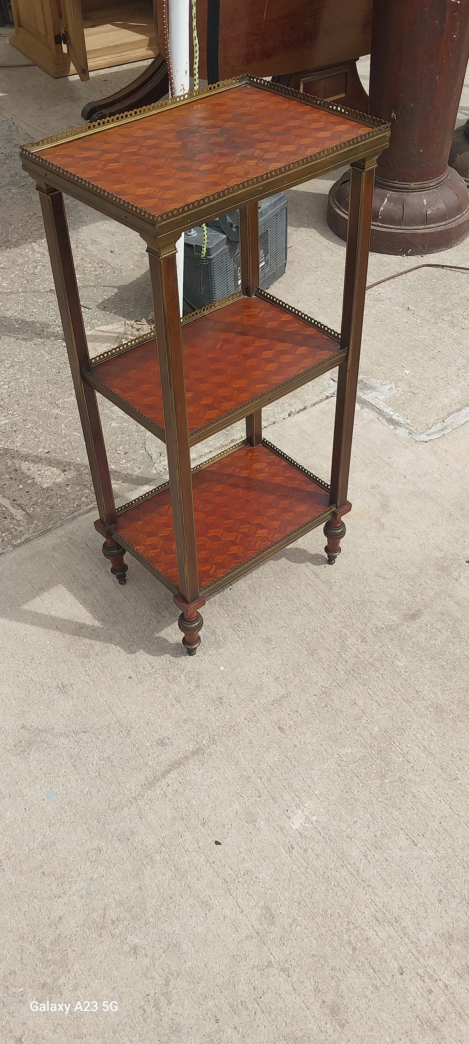 FRENCH PARQUETRY INLAID THREE TIERED ETAGERE