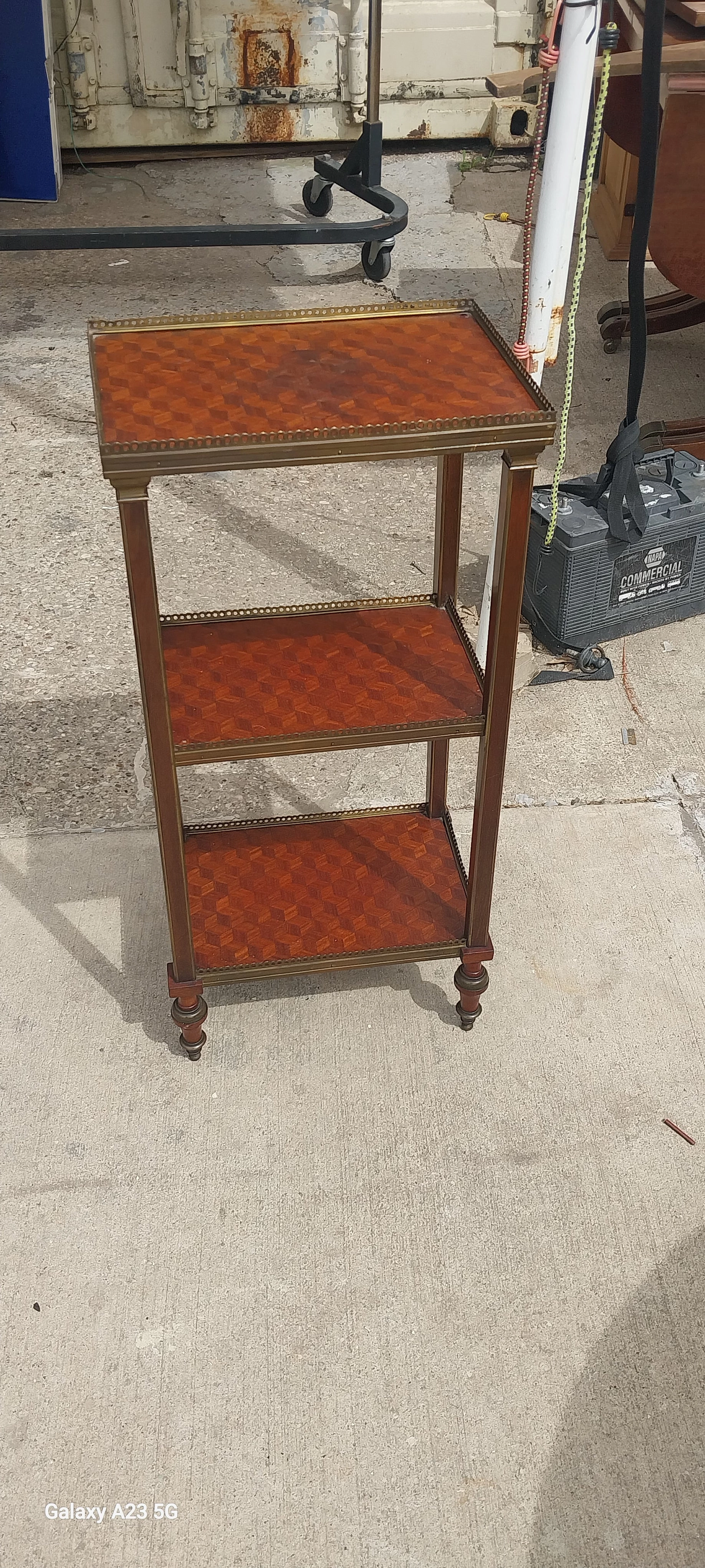 FRENCH PARQUETRY INLAID THREE TIERED ETAGERE