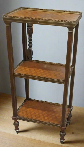 FRENCH PARQUETRY INLAID THREE TIERED ETAGERE artistic wall mural