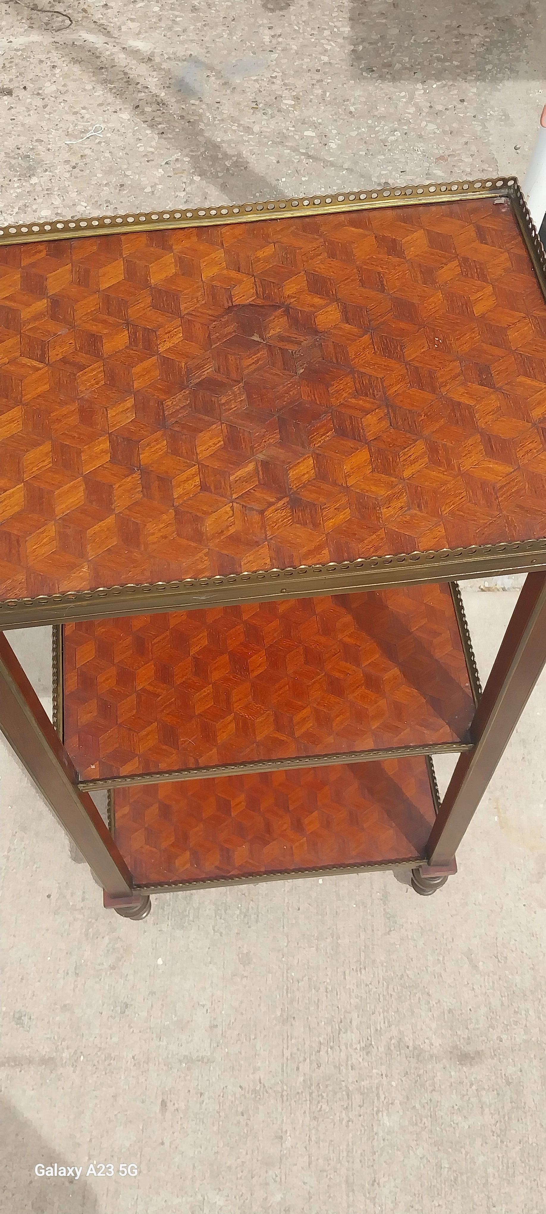 FRENCH PARQUETRY INLAID THREE TIERED ETAGERE