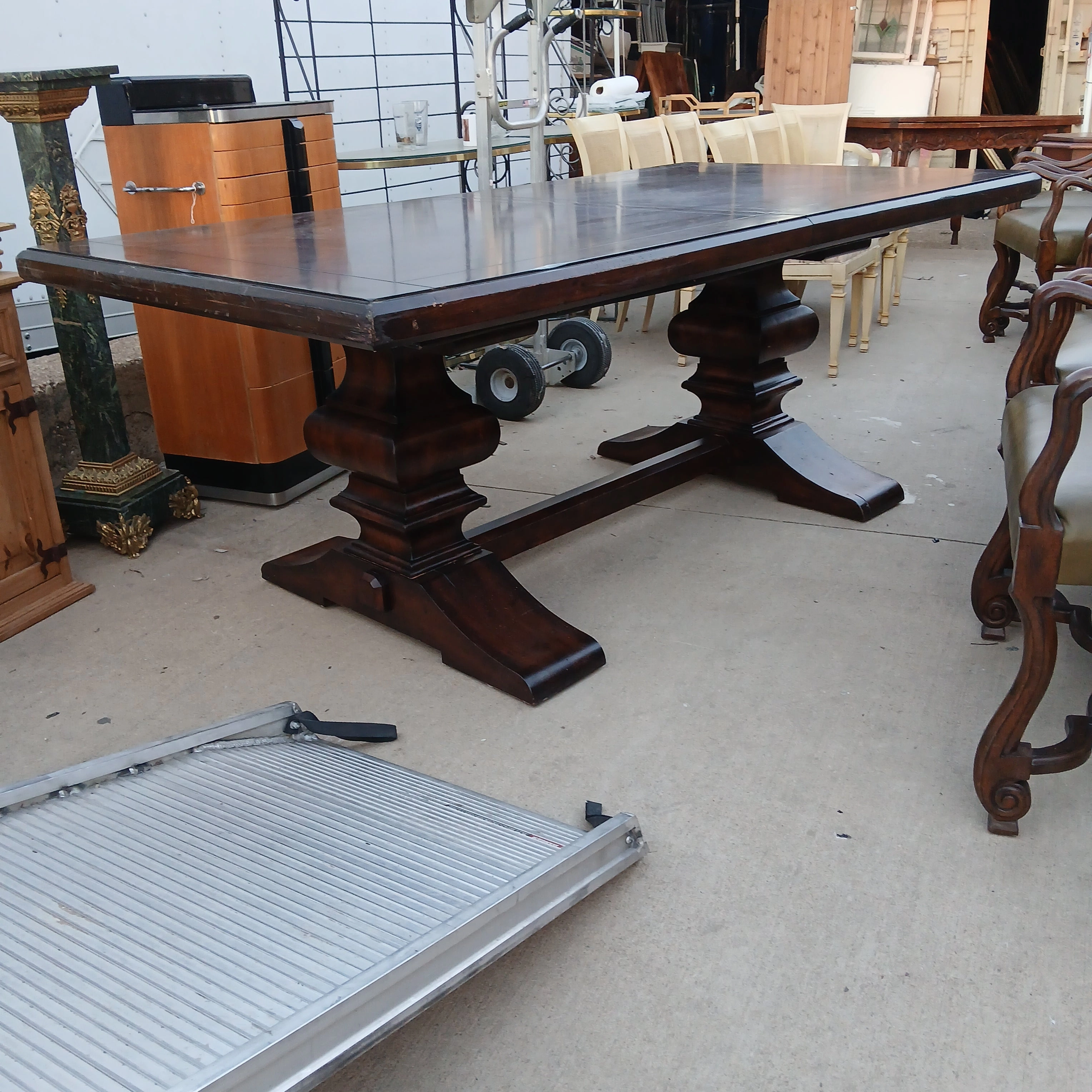 FRENCH STYLE PARQUETRY TOP WALNUT DINING TABLE