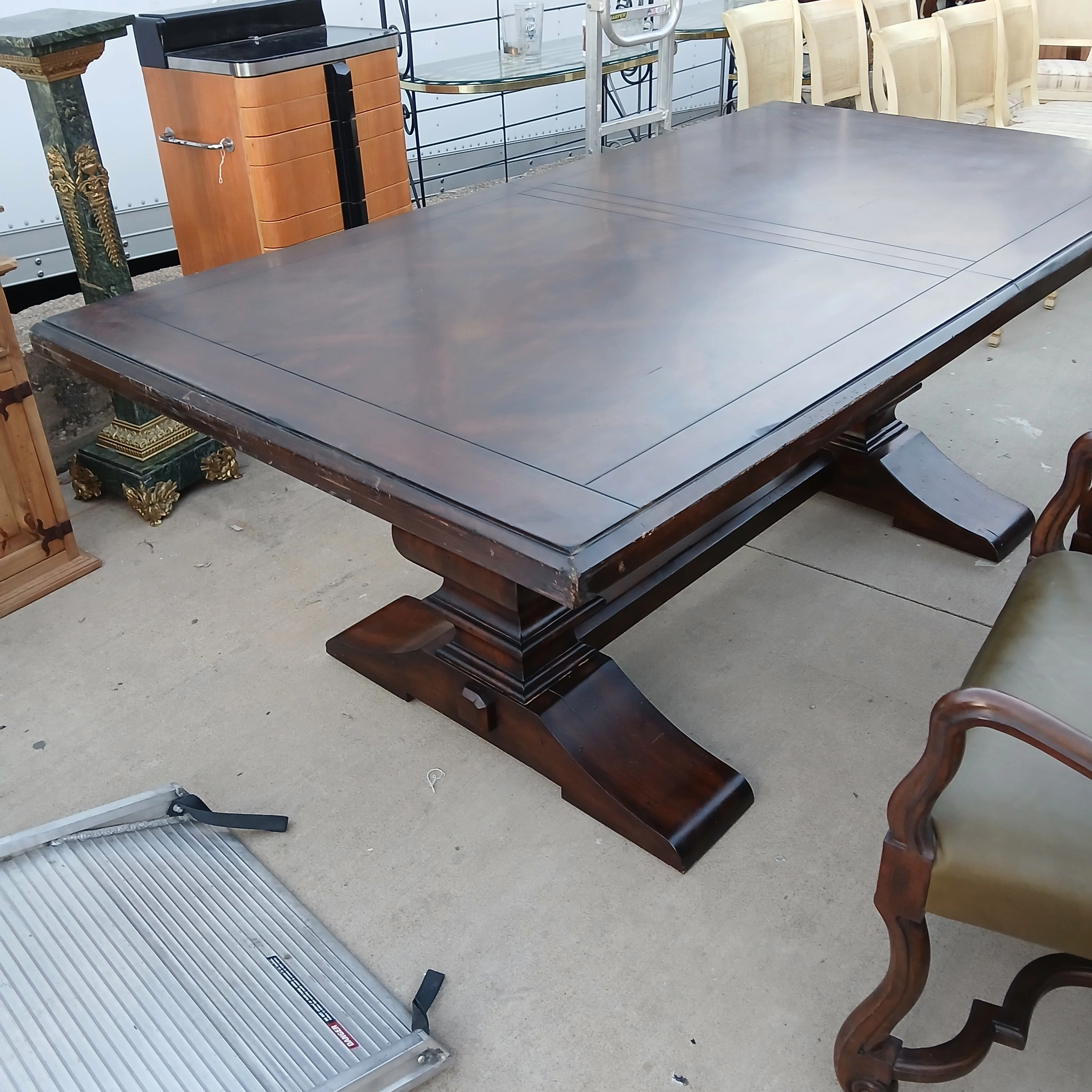 FRENCH STYLE PARQUETRY TOP WALNUT DINING TABLE