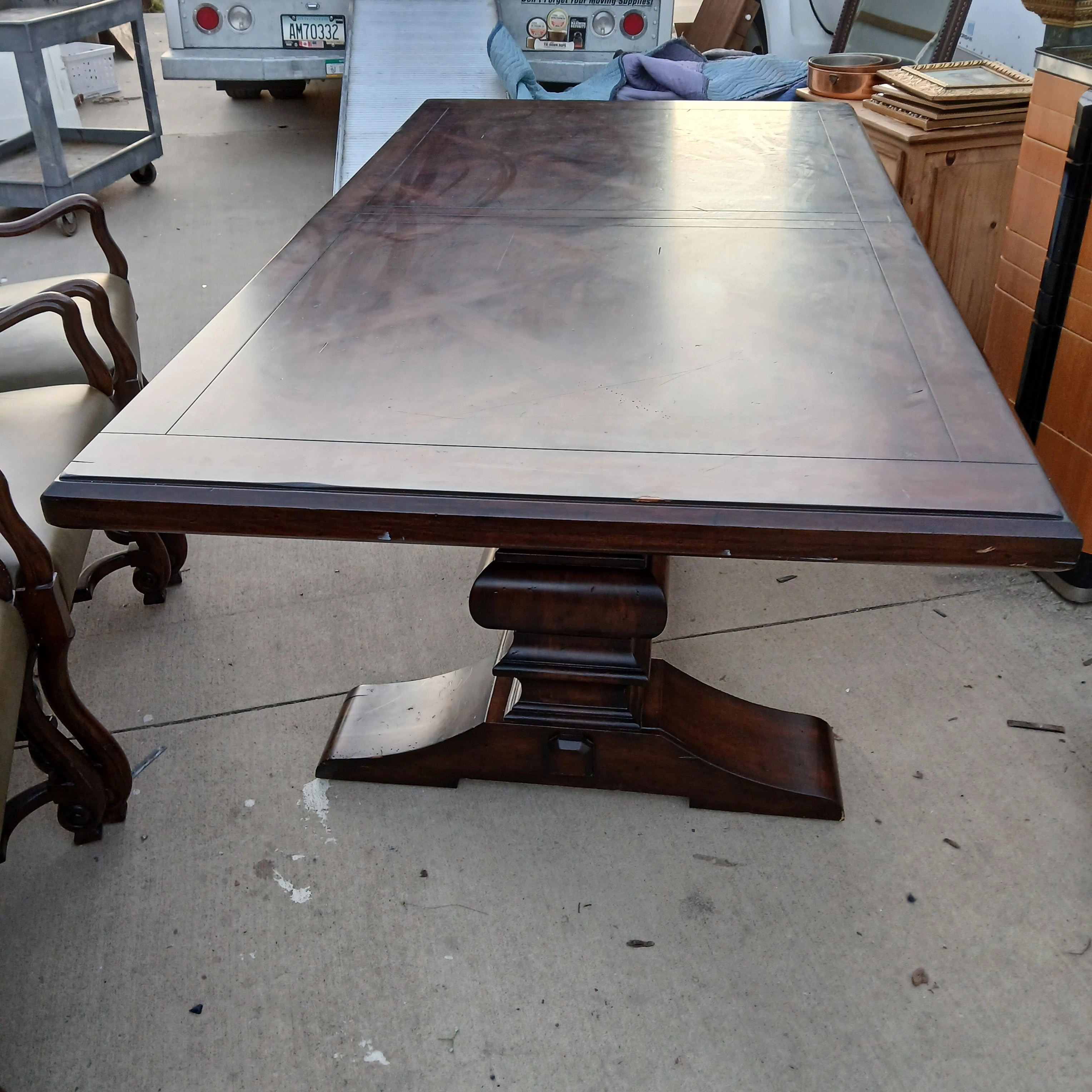 FRENCH STYLE PARQUETRY TOP WALNUT DINING TABLE