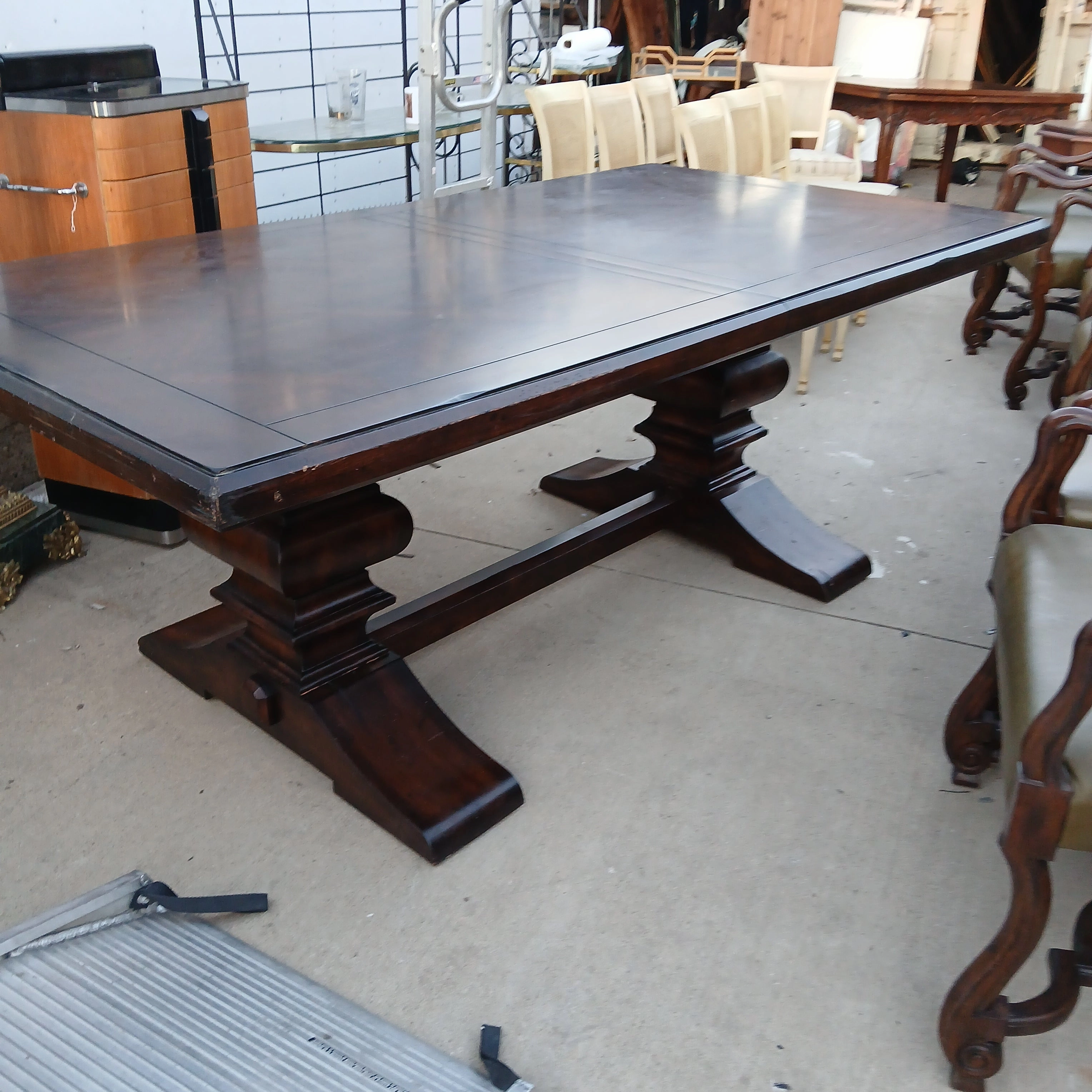 FRENCH STYLE PARQUETRY TOP WALNUT DINING TABLE