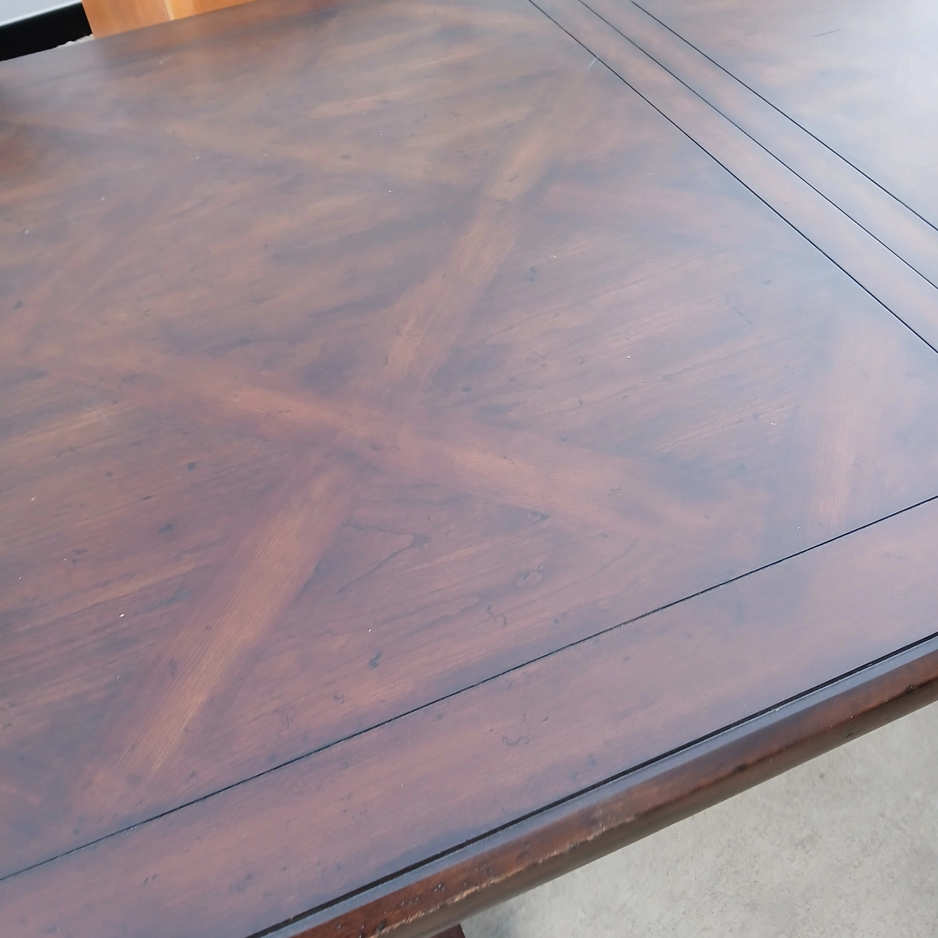 FRENCH STYLE PARQUETRY TOP WALNUT DINING TABLE