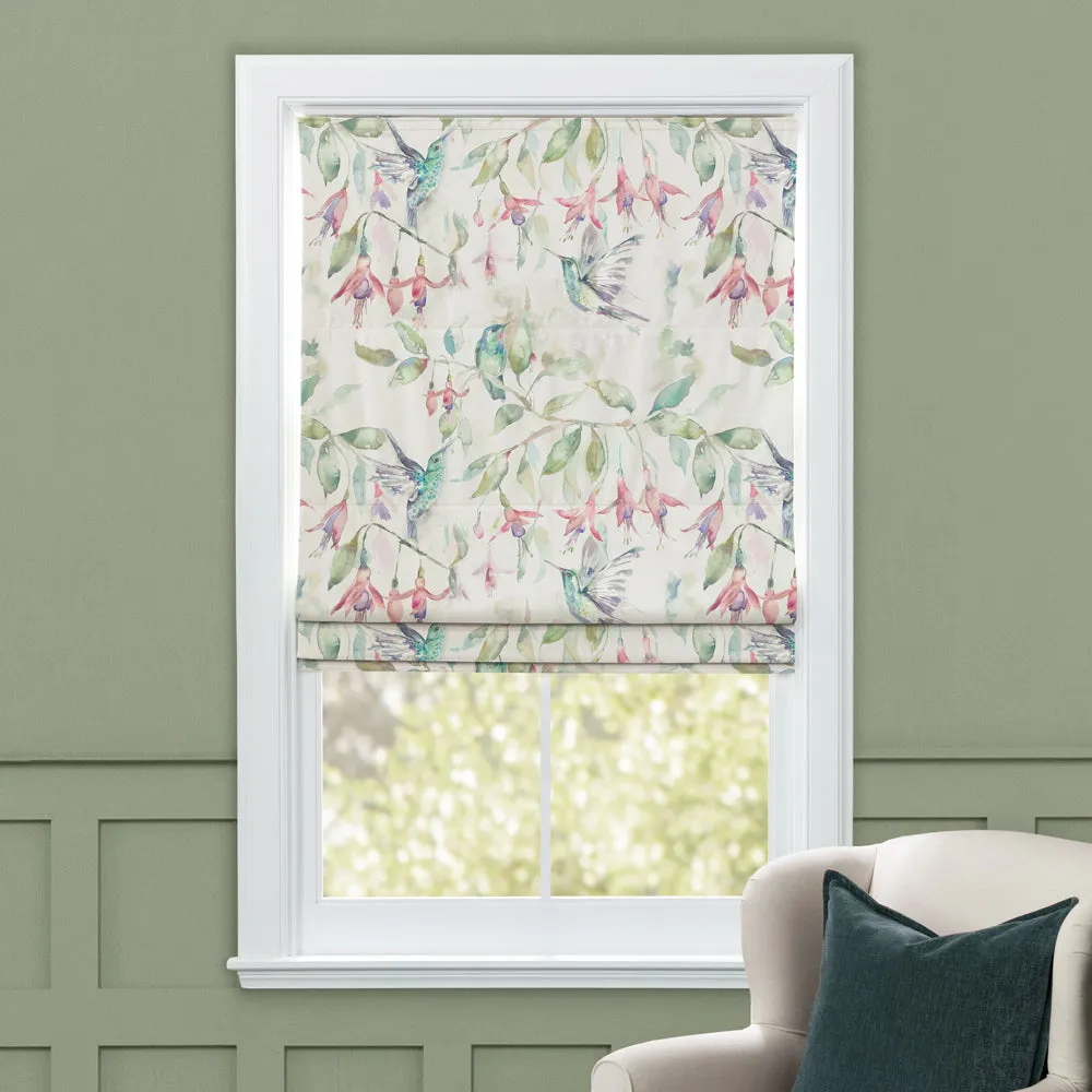 Fuchsia Flight Printed Cotton Made to Measure Roman Blinds Cream