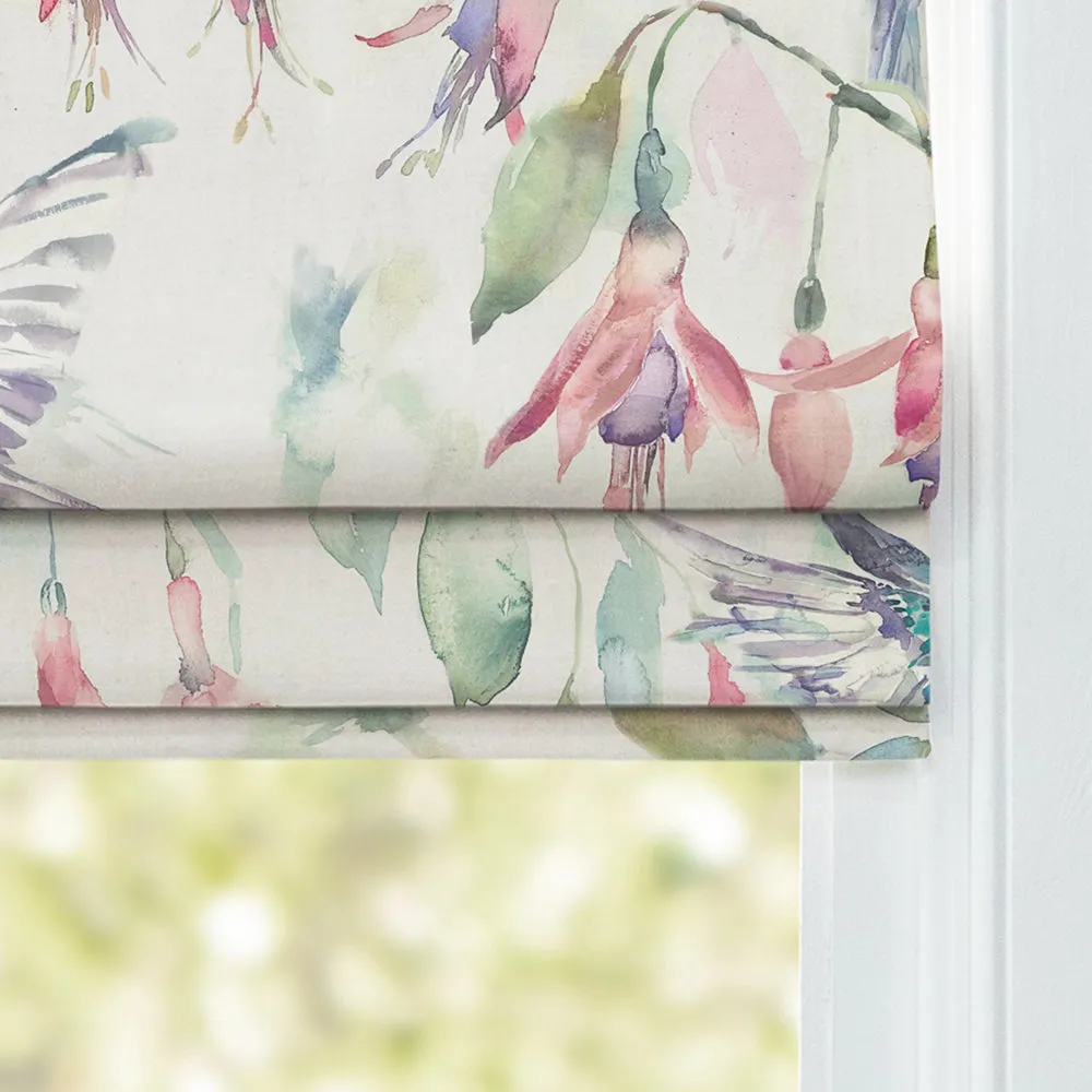 Fuchsia Flight Printed Cotton Made to Measure Roman Blinds Cream