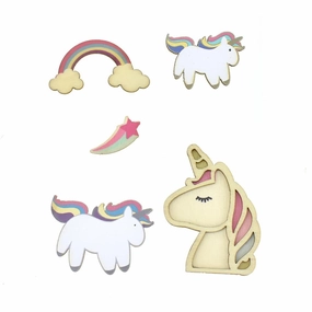 Gallant Unicorn Painted Wood Stickers, 5-Piece wooden room decoration