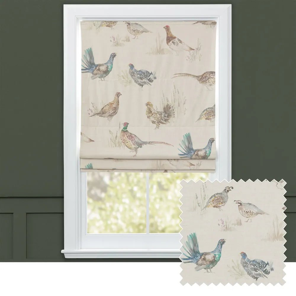 Game Birds Printed Linen Made to Measure Roman Blinds Natural chic floor carpet  