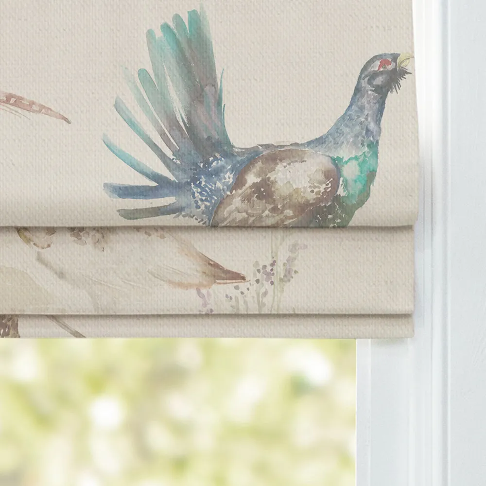 Game Birds Printed Linen Made to Measure Roman Blinds Natural