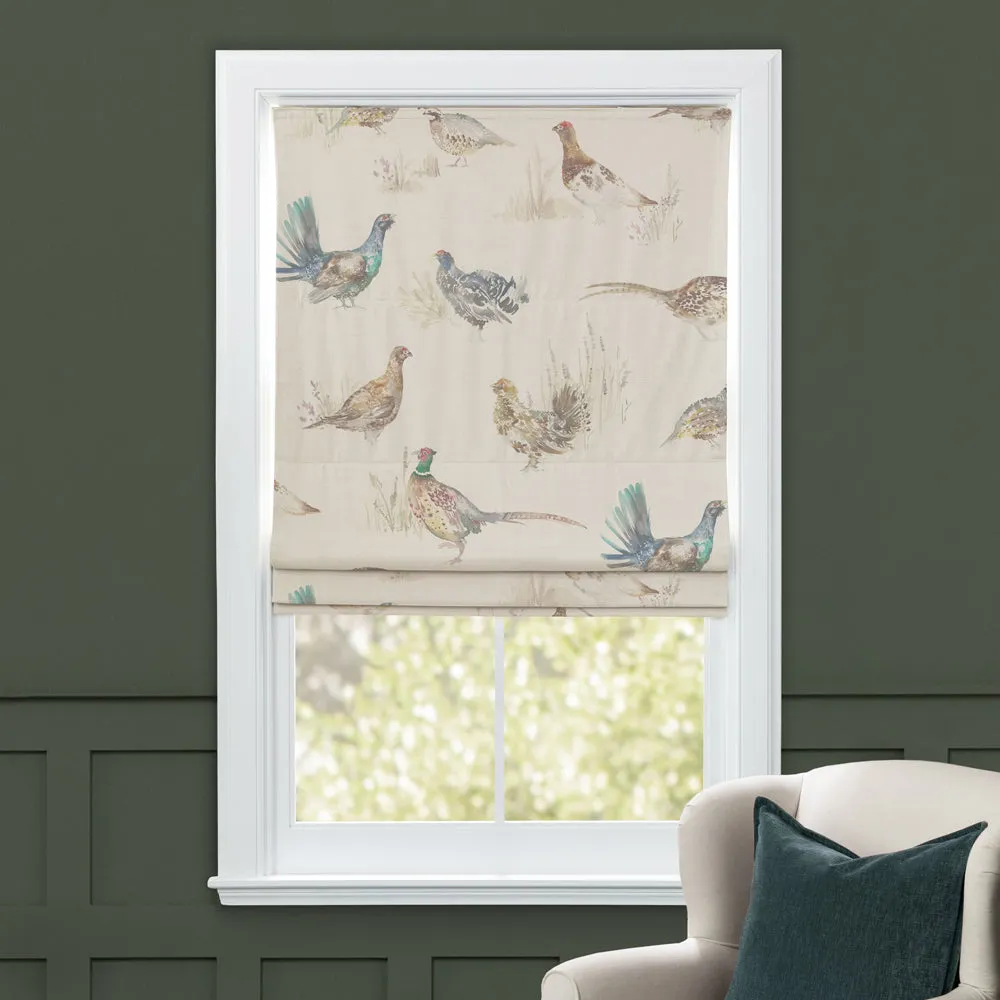 Game Birds Printed Linen Made to Measure Roman Blinds Natural