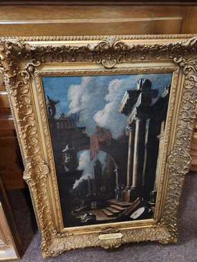 GILT FRAMED OIL PAINTING OF MEN STANDING BY RUINS SIGNED GIOVANI  PANINI artistic wall mural